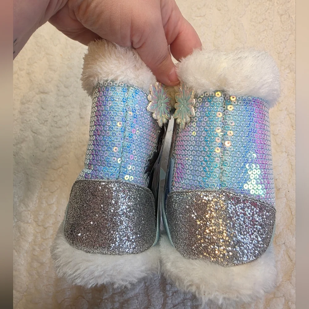 Disney Frozen 2 Sequin Slipper Boots Girls Size 11-12 Elsa Anna